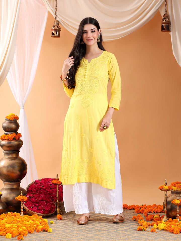 Deepika Chikankari Cotton Straight Kurta