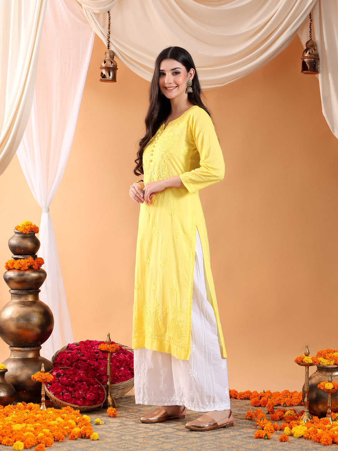Deepika Chikankari Cotton Straight Kurta