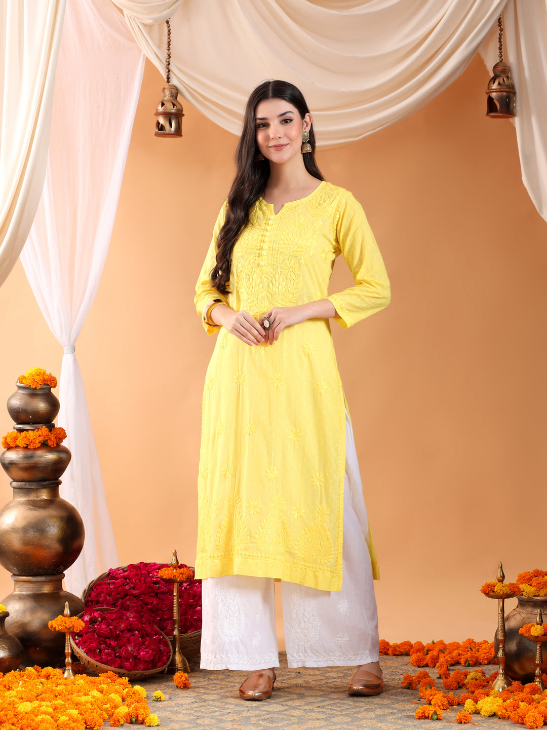 Deepika Chikankari Cotton Straight Kurta