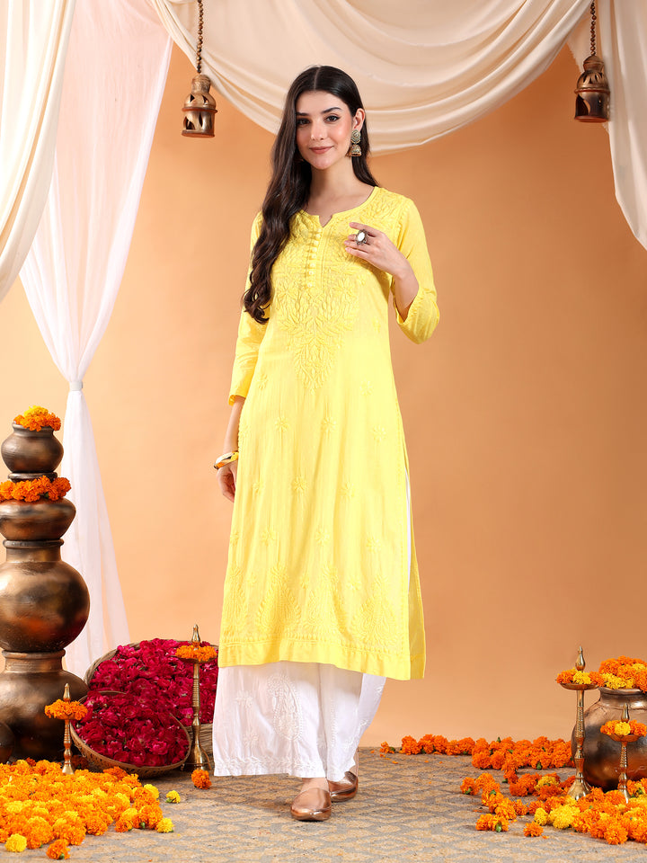 Deepika Chikankari Cotton Straight Kurta