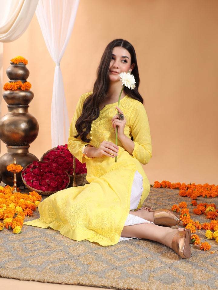 Deepika Chikankari Cotton Straight Kurta