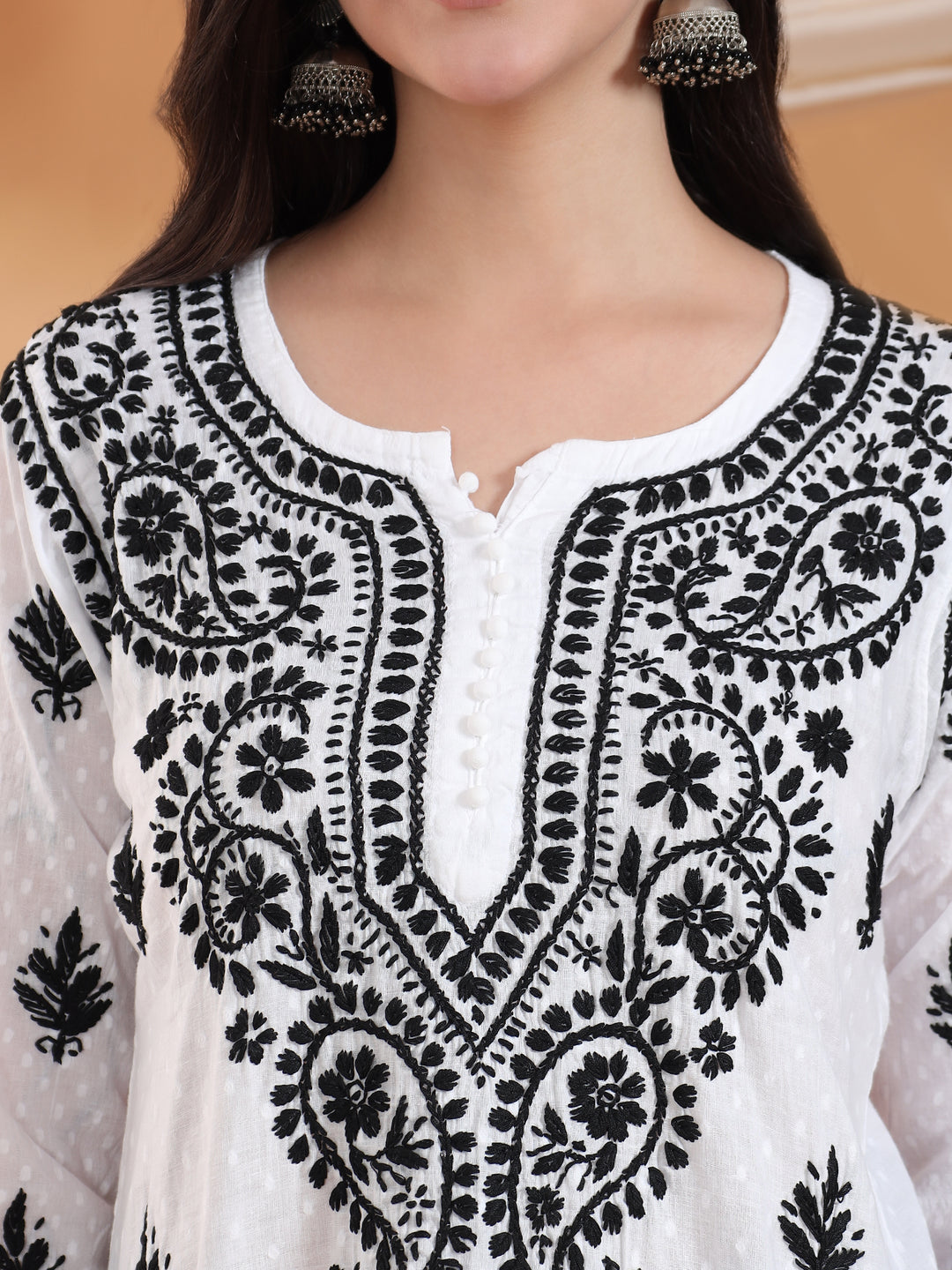 Disha Black Chikankari Cotton Short Kurti