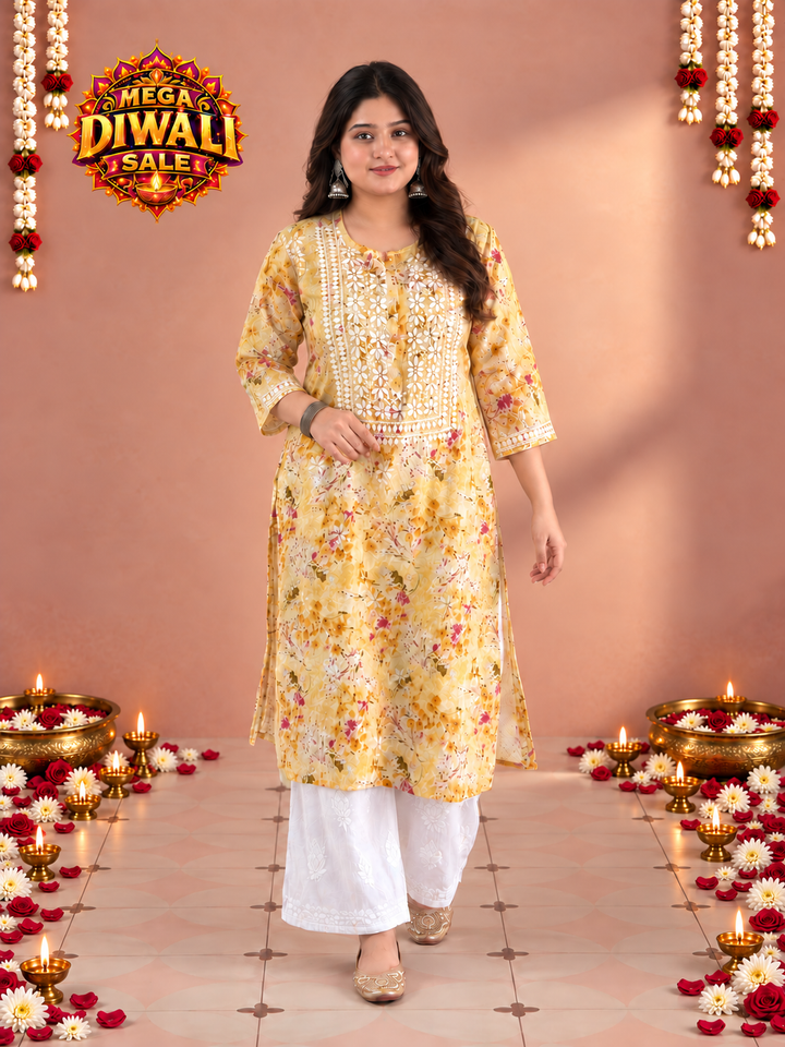 Aditi Mulmul Chikankari Plus Size Straight Kurta – Diwali festive main image