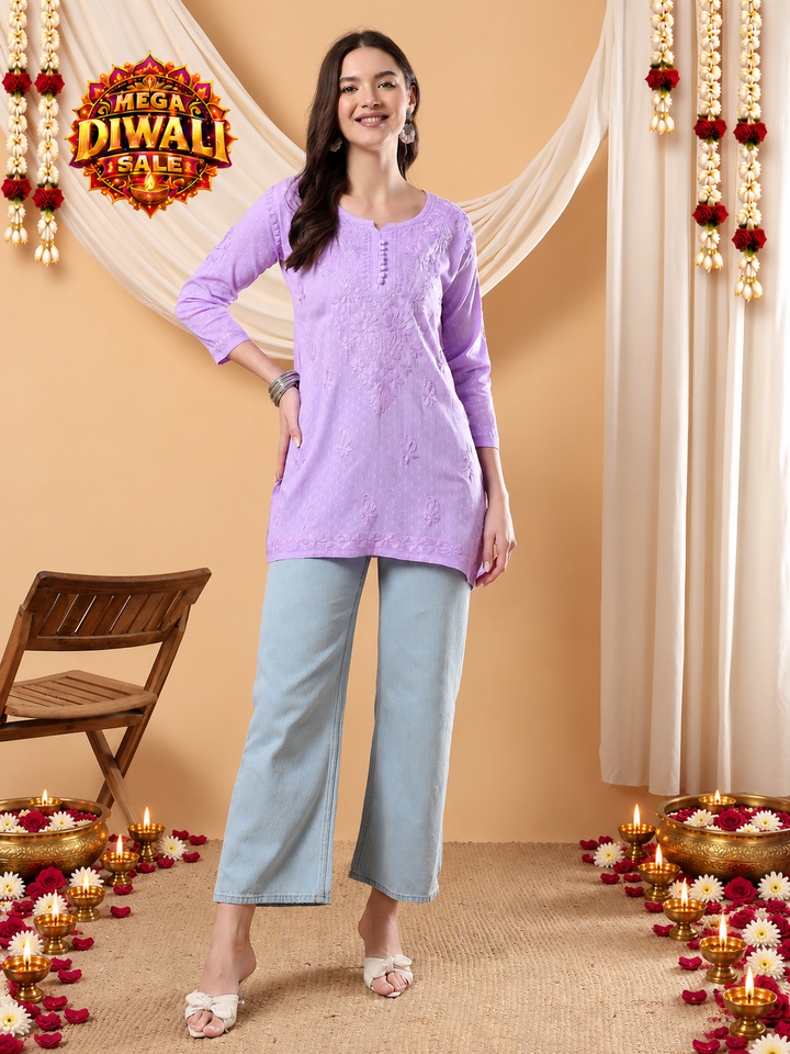 Adya Chikankari Dyed Short Kurti – Diwali festive main image