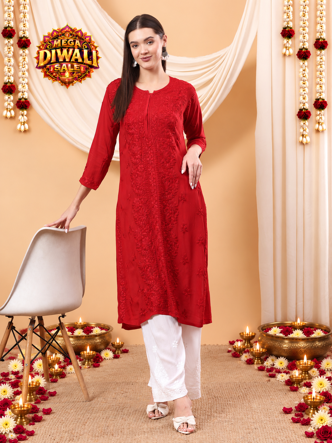 Alina Chikankari Modal Straight Kurta – Diwali festive main image