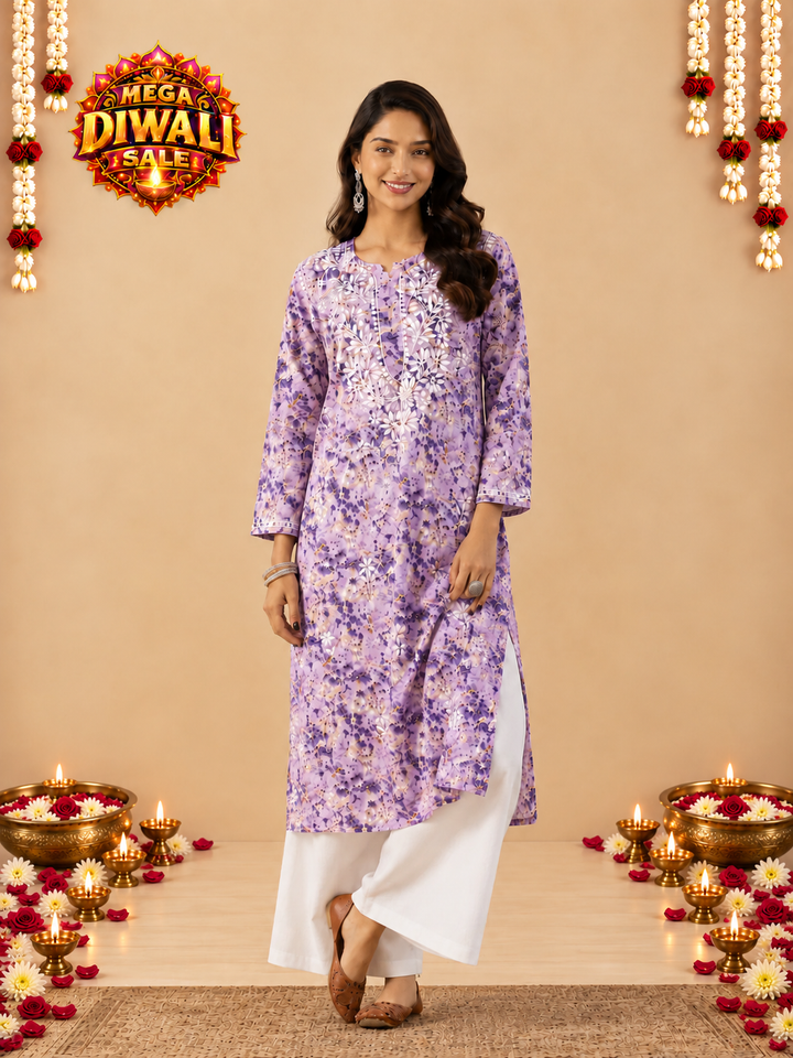 Amaira Mulmul Chikankari Straight Kurta – Diwali festive main image