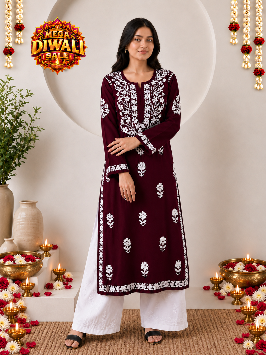 Anam Chikankari Rayon Straight Kurta – Diwali festive main image