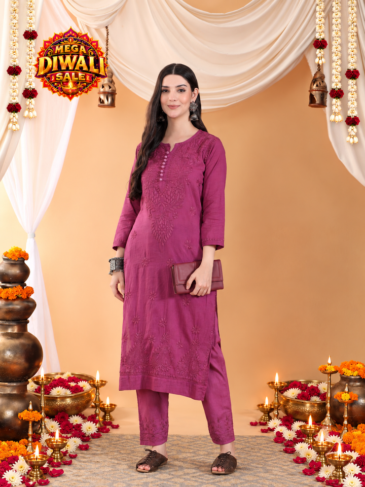 Ananya Chikankari Kurta Pant Cotton Co-ord Set – Diwali festive main image