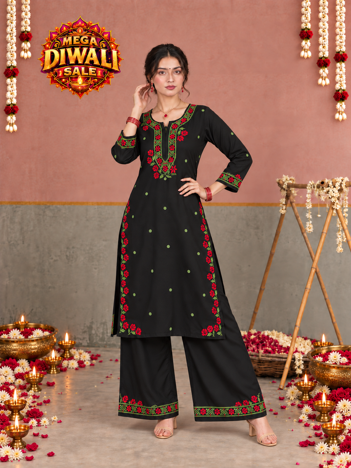 Apsara Rayon Chikankari Co-ord Set – Diwali festive main image