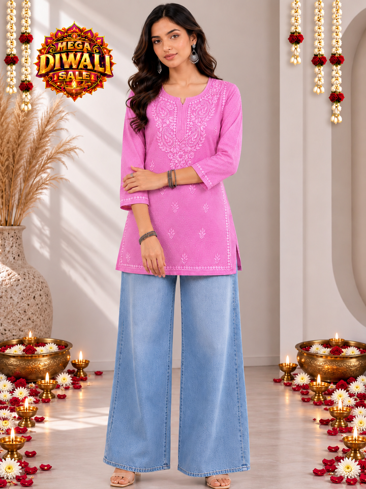 Avya Chikankari Cotton Short Kurti for Women – Diwali festive main image