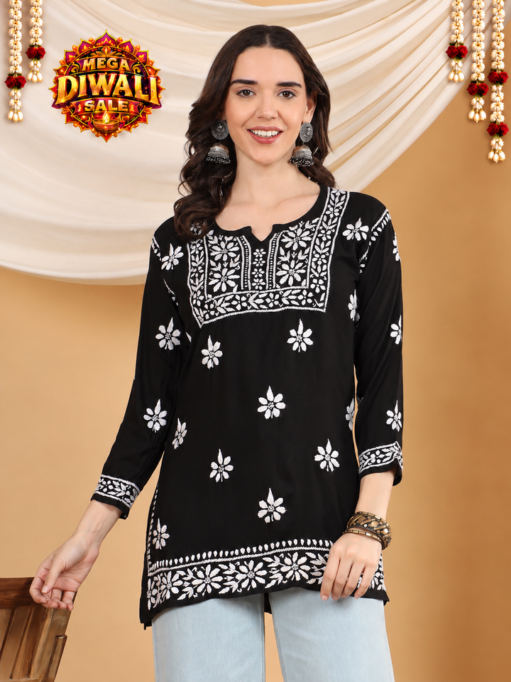 Bani Chikankari Rayon Short Kurti – Diwali festive main image