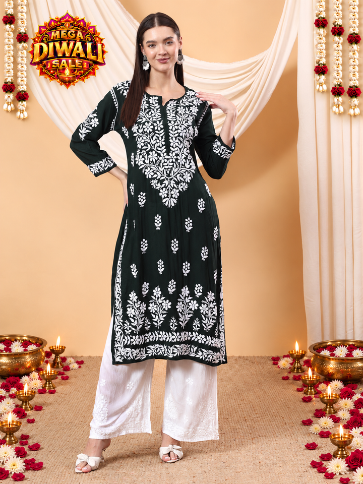 Bhumi Chikankari Premium Modal Straight Kurta – Diwali festive main image