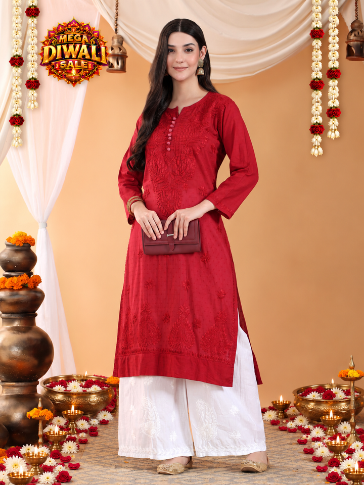 Deepika Chikankari Cotton Straight Kurta – Diwali festive main image