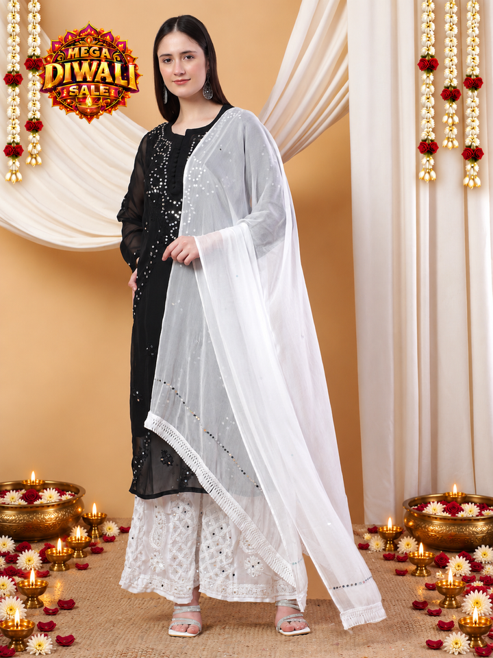 Divya Chikankari Georgette Mirror Straight Kurta – Diwali festive main image