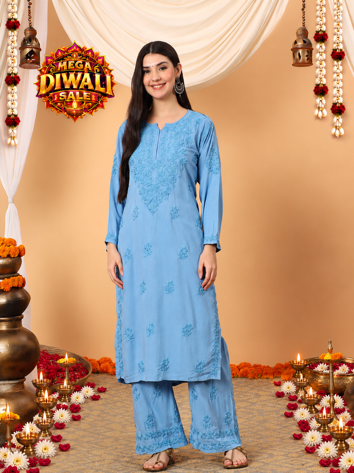 Faiza Chikankari Rayon Co-ord Set – Diwali festive main image