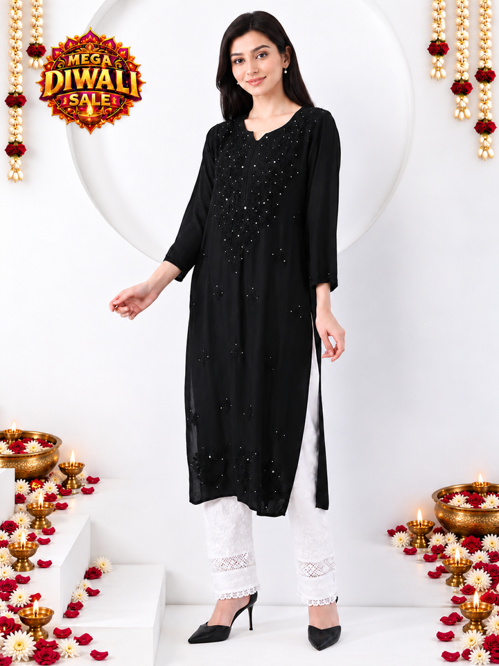 Falaq Chikankari Rayon Mukaish Straight Kurta – Diwali festive main image