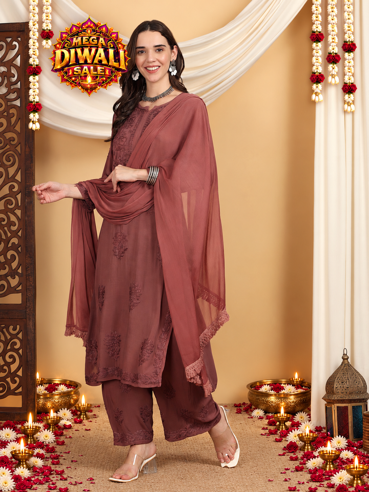 Farha Chikankari Premium Modal Co-ord Set – Diwali festive main image