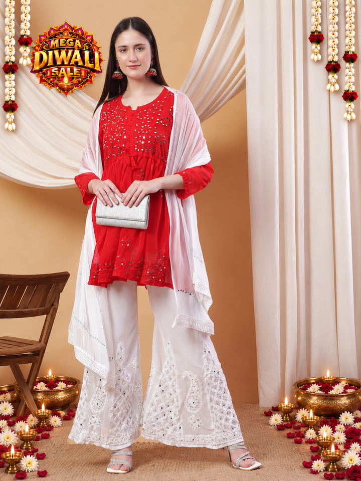 Fida Chikankari Short Georgette Mirror Gown – Diwali festive main image