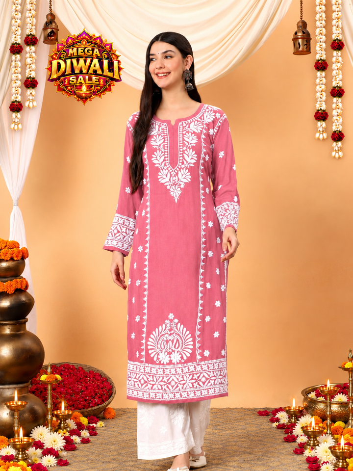 Gauri Modal Chikankari Premium Straight Kurta – Diwali festive main image