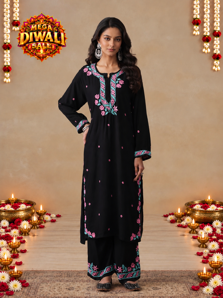 Gulab Rayon Chikankari Co-ord Set – Diwali festive main image
