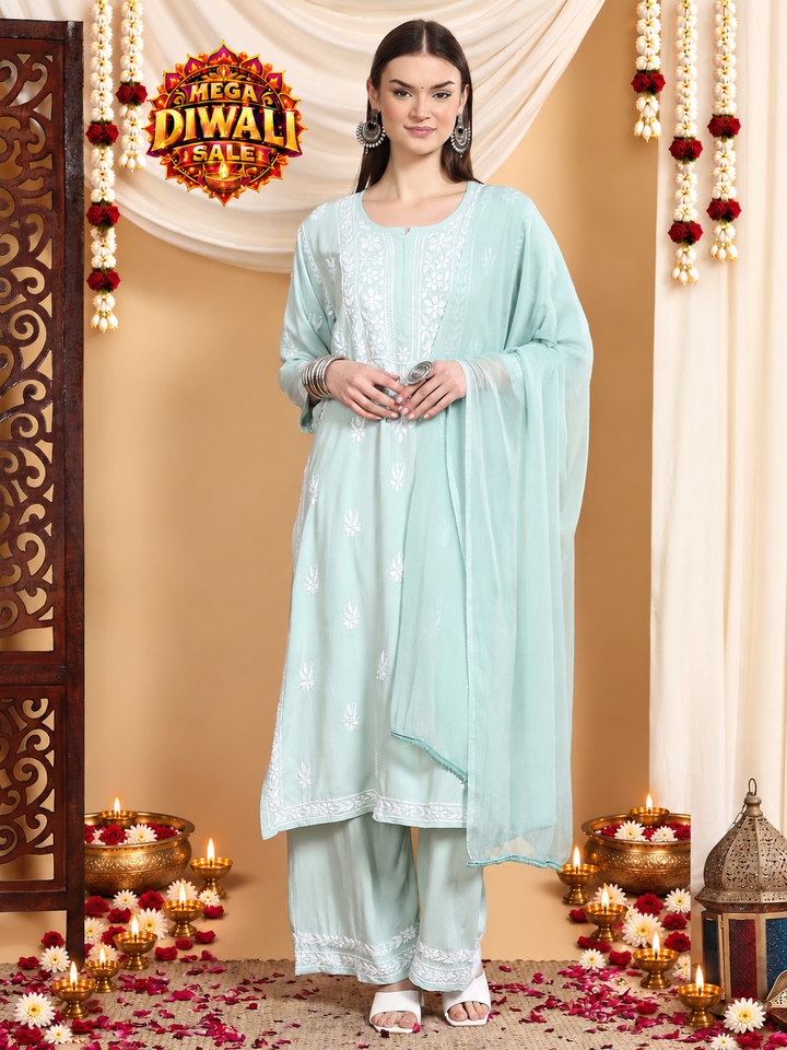 Haya Chikankari Rayon Co-ord Set – Diwali festive main image