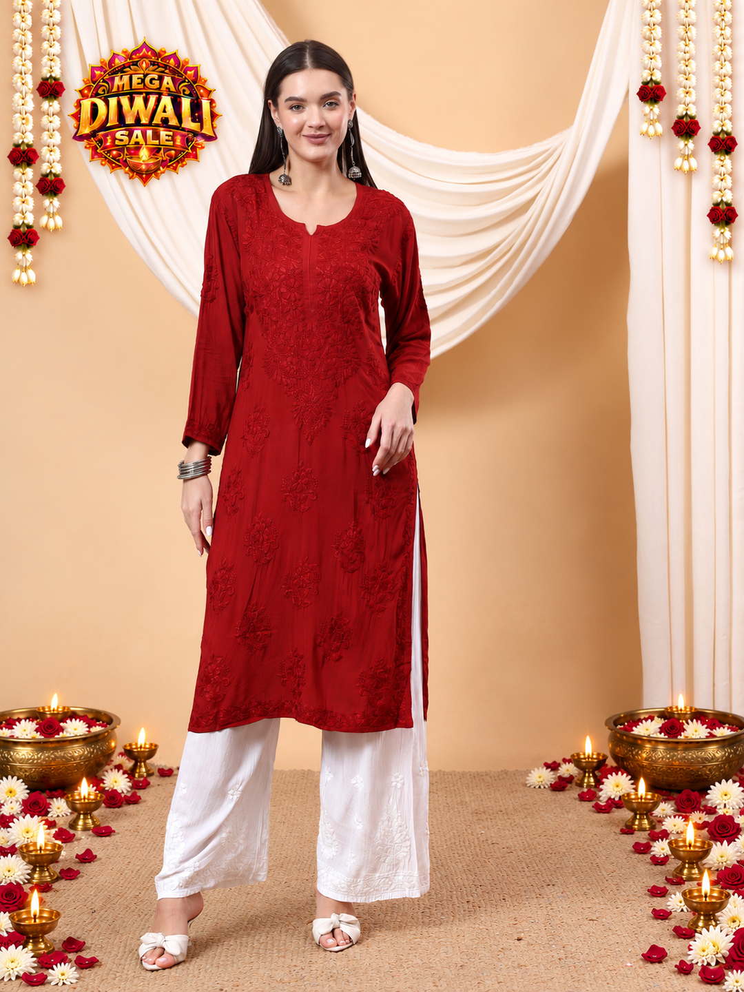 Heer Chikankari Modal Straight Kurta – Diwali festive main image