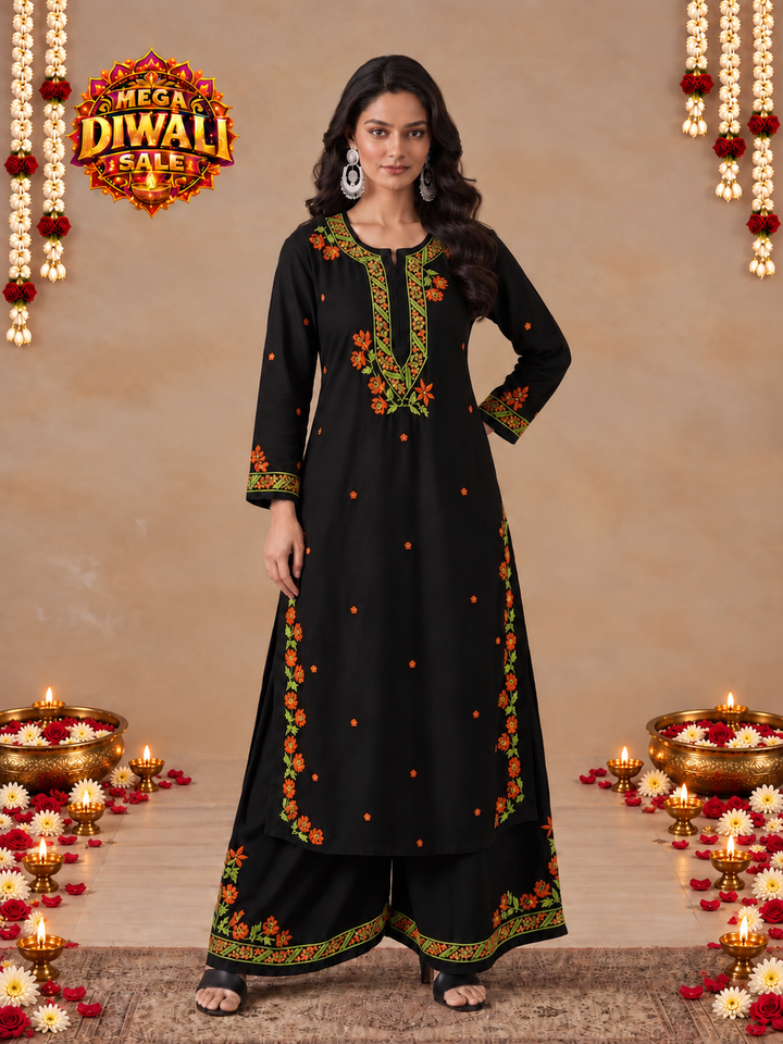 Hina Rayon Chikankari Rose Co-ord Set – Diwali festive main image
