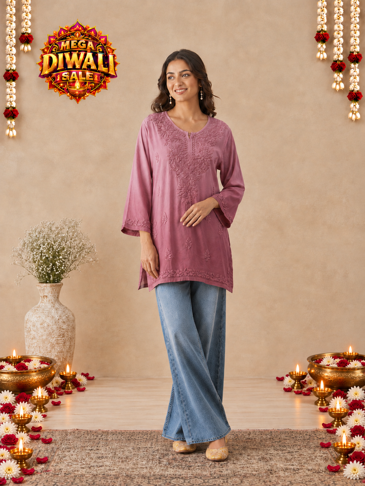 Ishara Modal Chikankari Ombre Short Kurti – Diwali festive main image