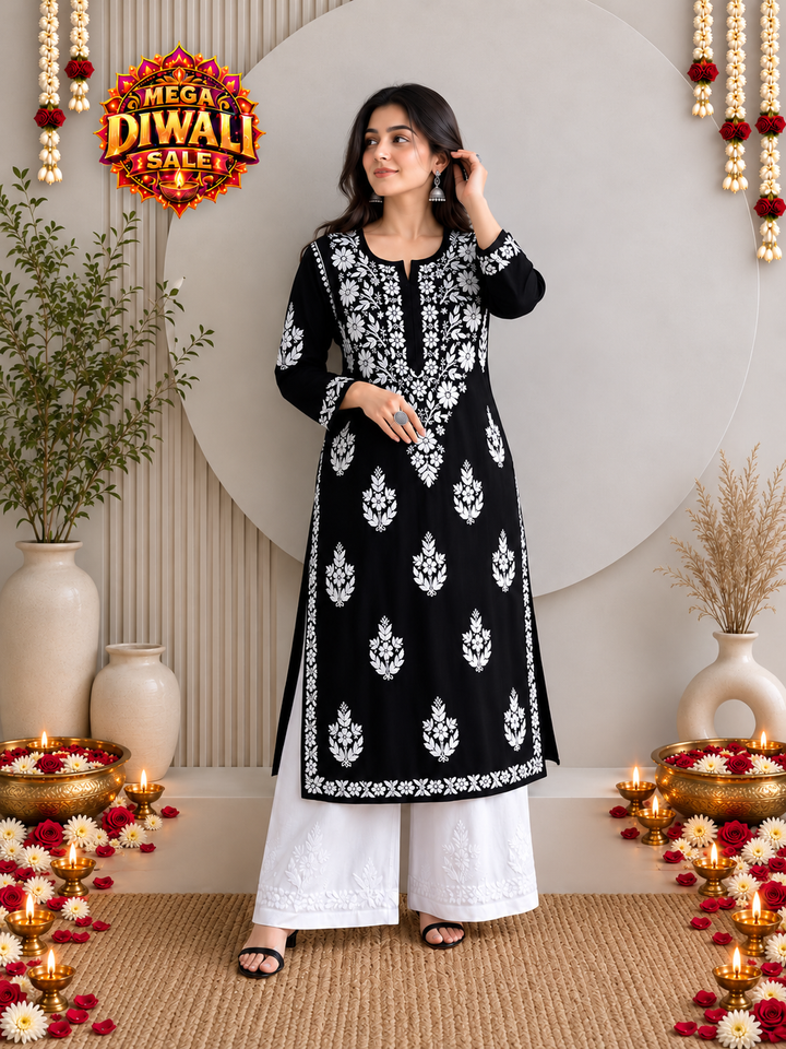 Jahnvi Chikankari Rayon Straight Kurta – Diwali festive main image