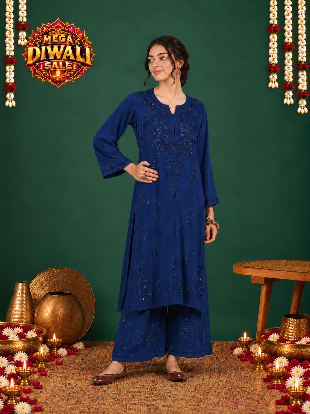 Jasmin Rayon Chikankari Mukaish Co-ord Set – Diwali festive main image