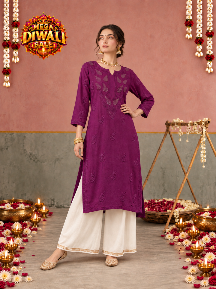 Karisma Chanderi Chikankari Mukaish Straight Kurta – Diwali festive main image