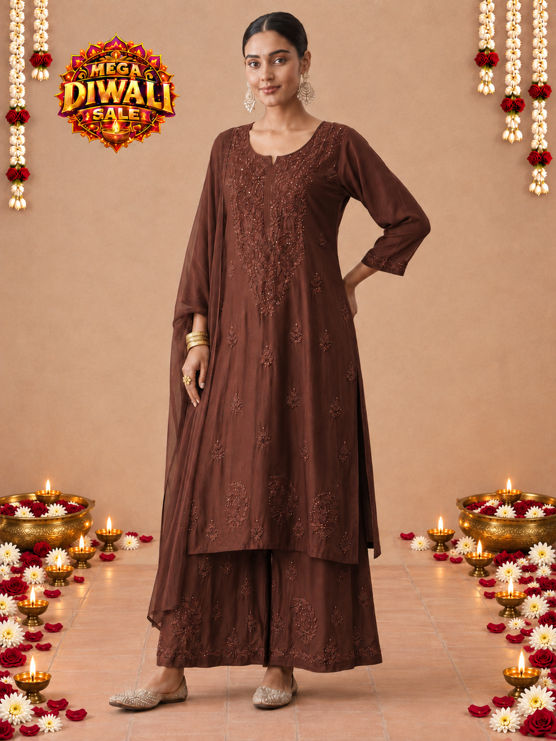 Kashish Rayon Chikankari Mukaish Co-ord Set – Diwali festive main image