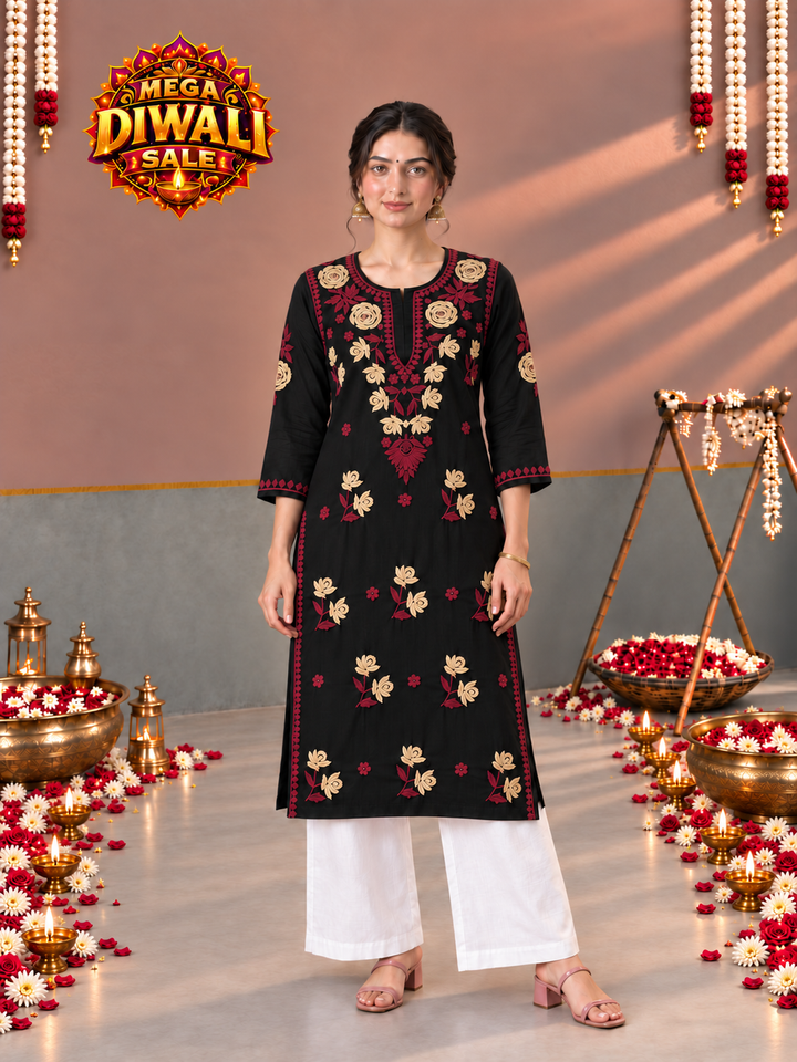 Kaya Rayon Chikankari Straight Kurta – Diwali festive main image