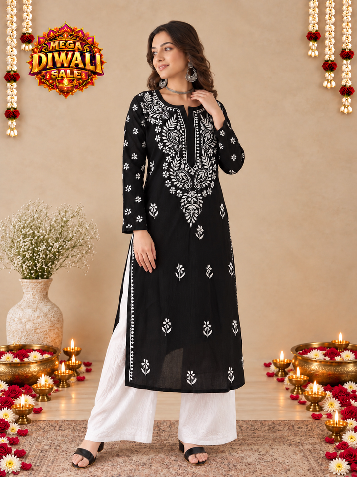 Lata Cotton Chikankari Basic Straight Kurta – Diwali festive main image