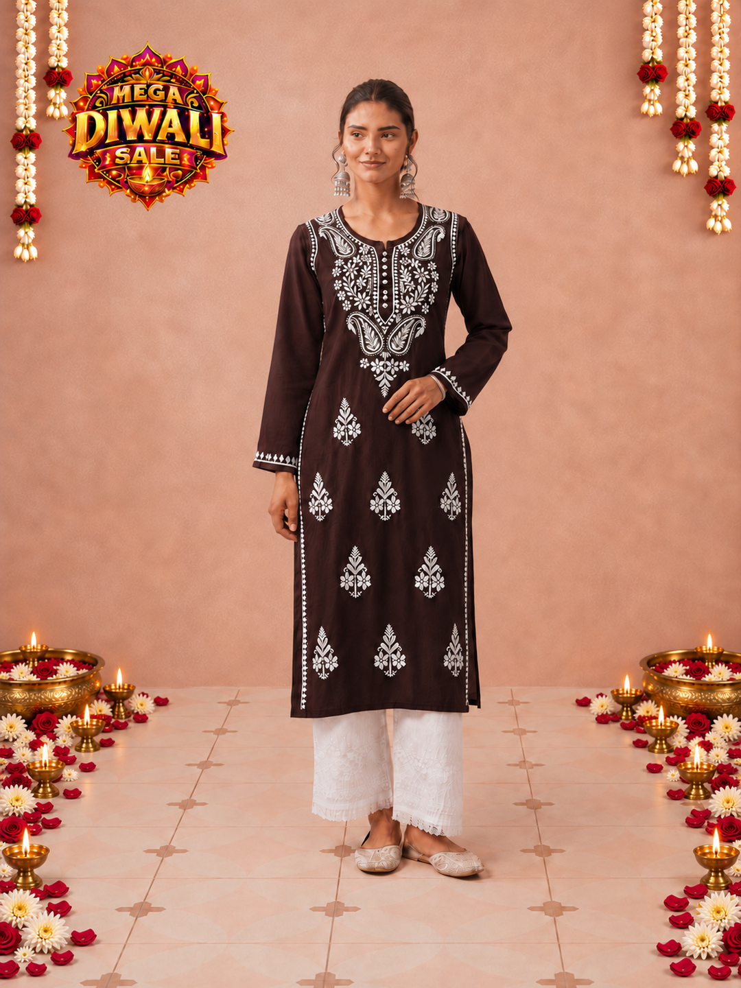 Leela Cotton Chikankari Straight Kurta – Diwali festive main image