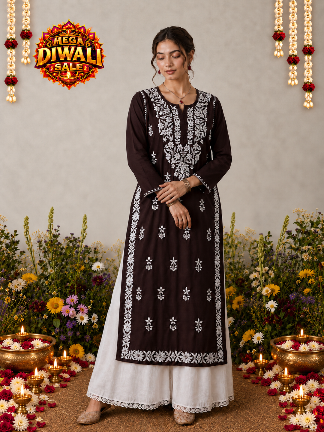 Lisa Chikankari Premium Modal Straight Kurta – Diwali festive main image
