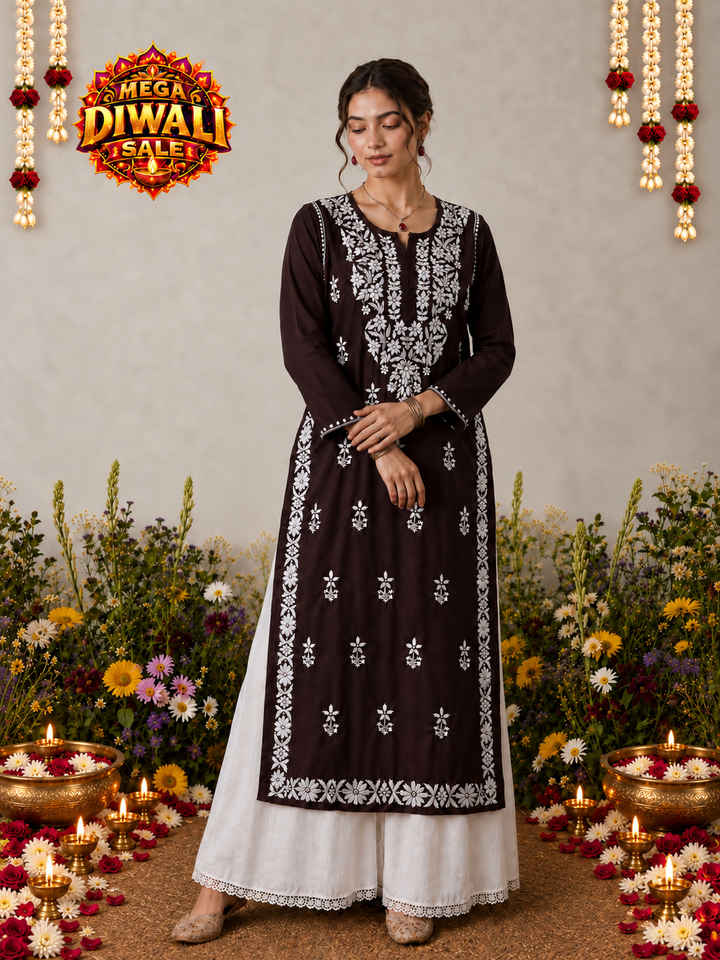 Lisa Chikankari Premium Modal Straight Kurta – Diwali festive main image