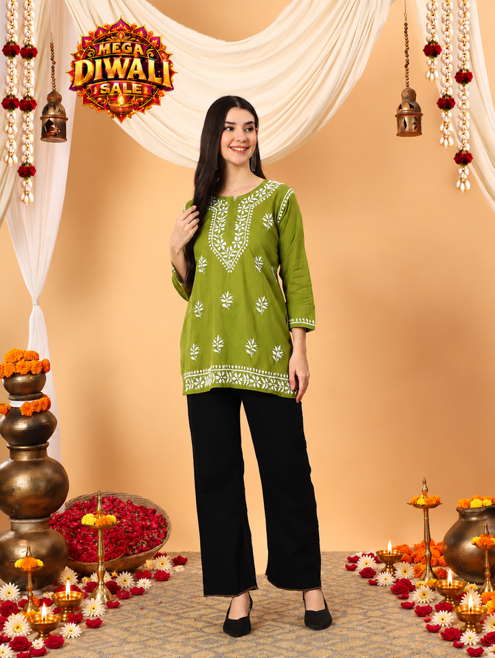 Maahi Chikankari Short Cotton Kurti – Diwali festive main image