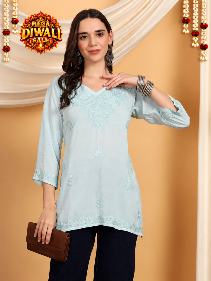 Mahika Modal Chikankari Short Kurti for Women – Diwali festive main image
