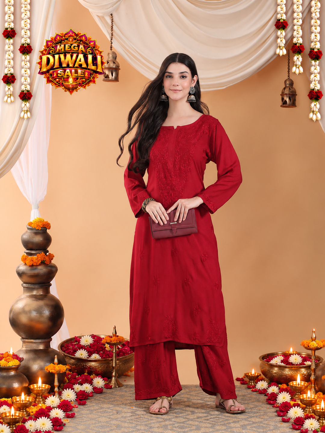 Maryam Chikankari Rayon Co-ord Set – Diwali festive main image
