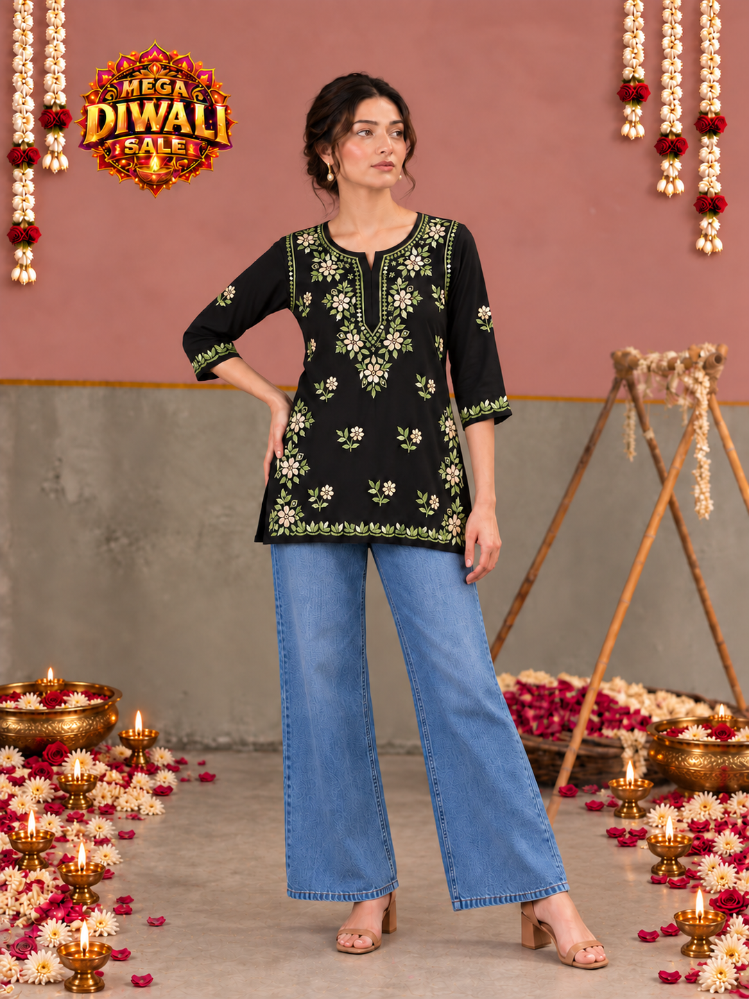Miraya Chikankari Rayon Short Kurti – Diwali festive main image