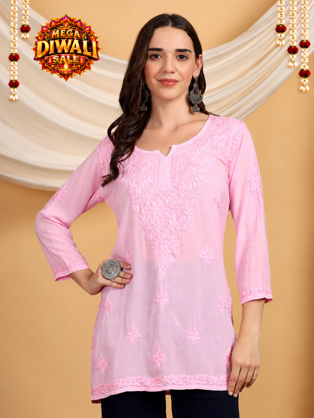 Misha Chikankari Modal Short Kurti – Diwali festive main image