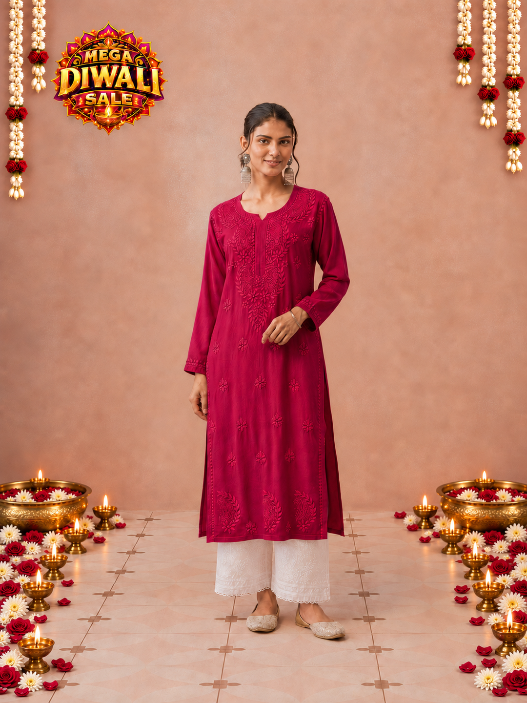 Moksha Rayon Chikankari Straight Kurta – Diwali festive main image