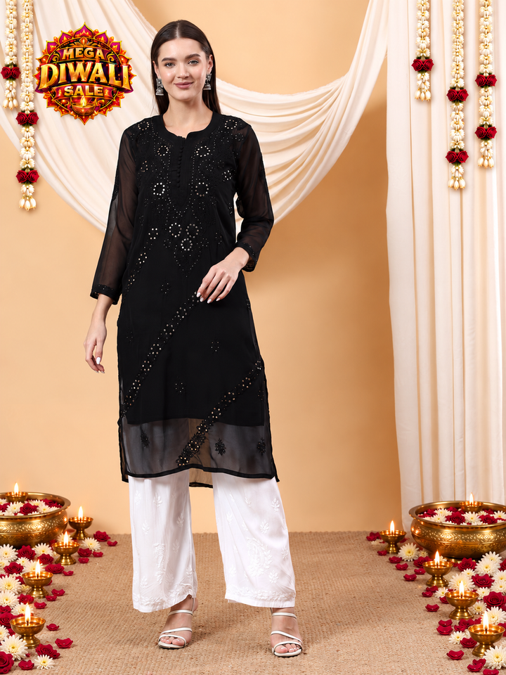 Noor Chikankari Georgette Mukaish Straight Kurta – Diwali festive main image
