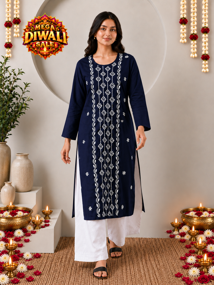 Parul Cotton Chikankari Straight Kurta – Diwali festive main image