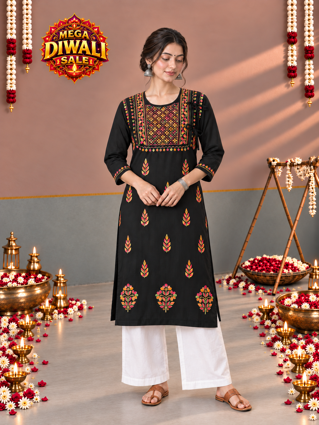 Payal Chikankari Black Multi Cotton Straight Kurta – Diwali festive main image