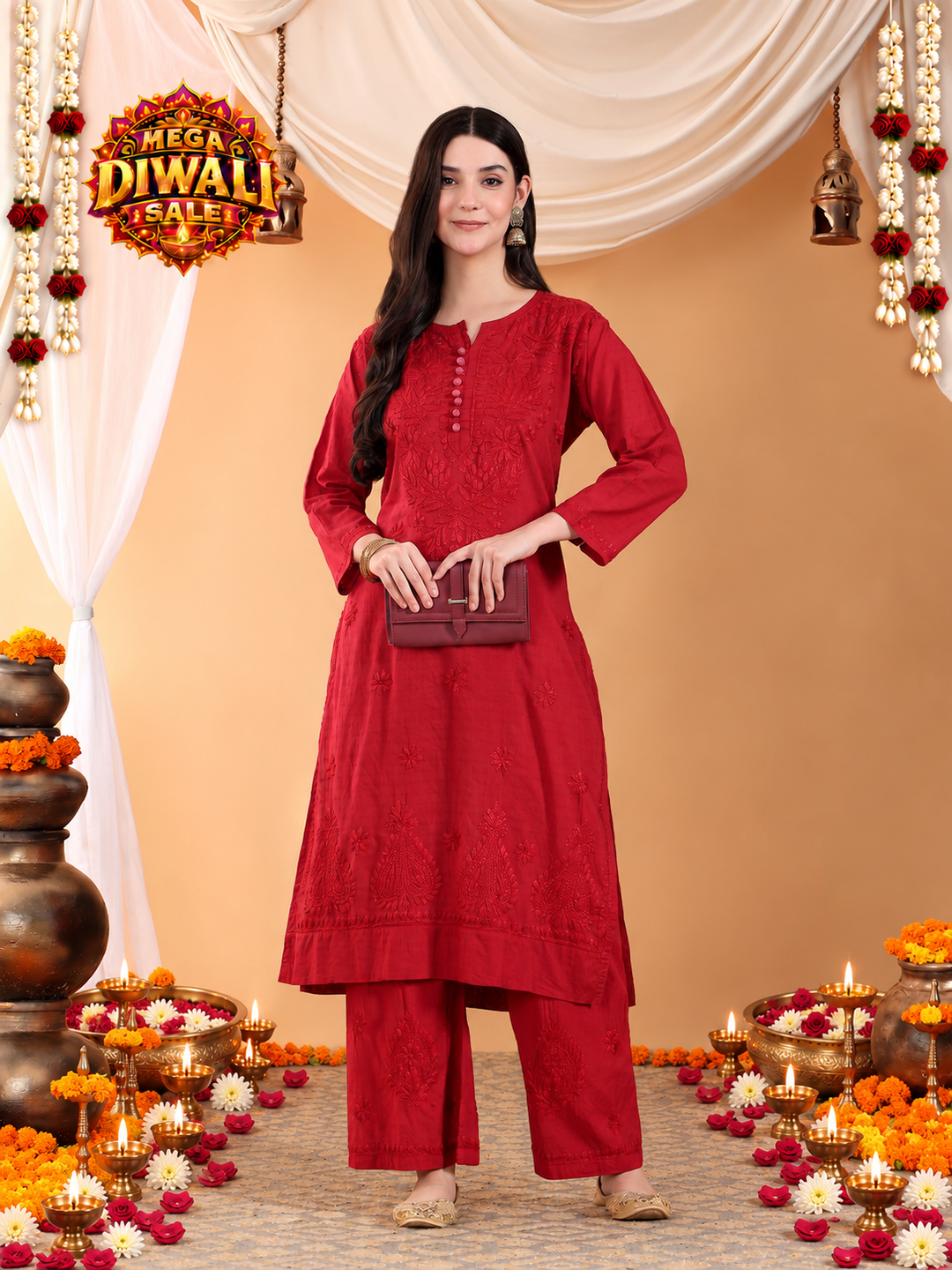 Priya Chikankari Kurta Palazzo Cotton Co-ord Set – Diwali festive main image