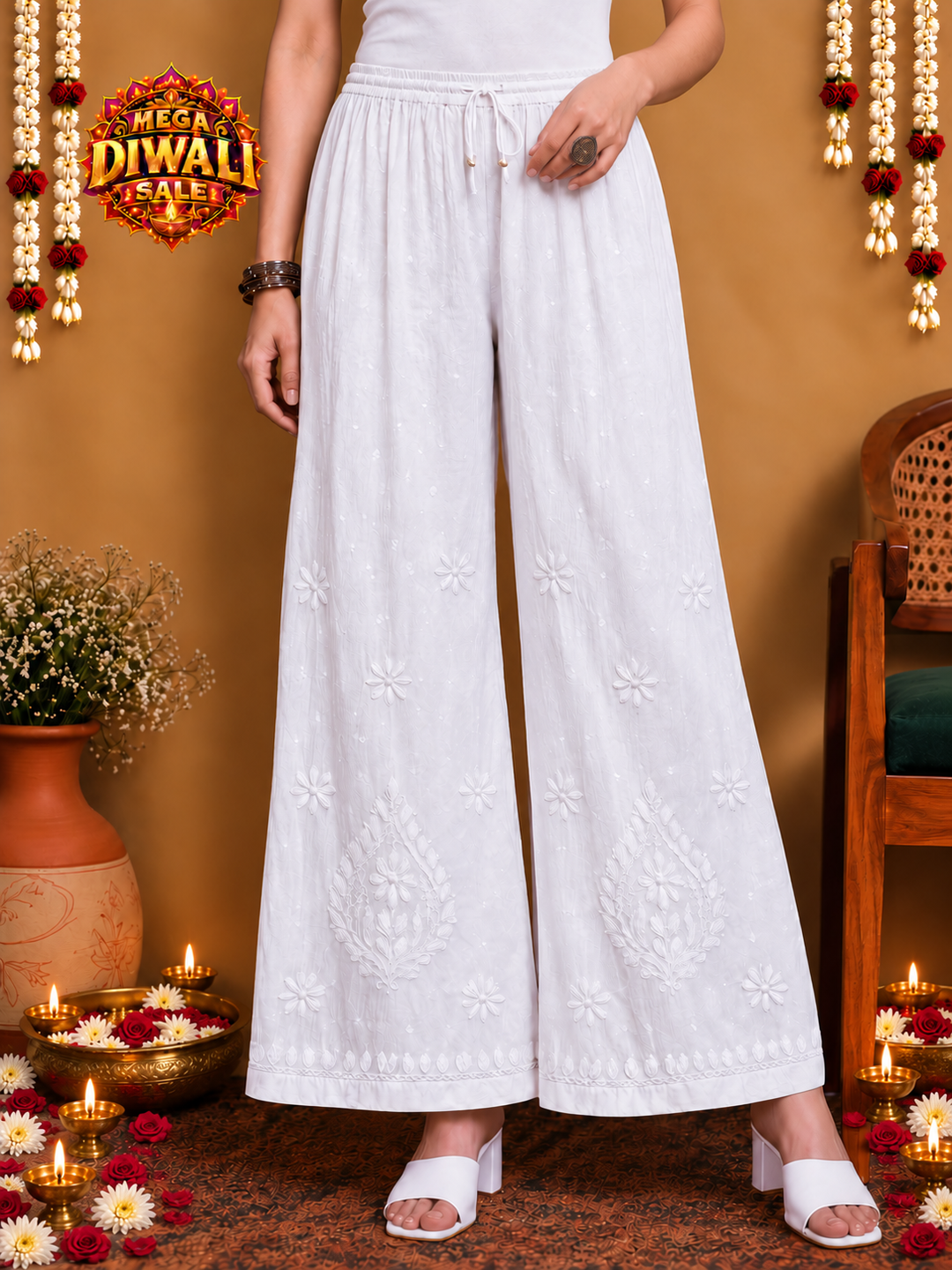 Qirat Chikankari Cotton Palazzo – Diwali festive main image