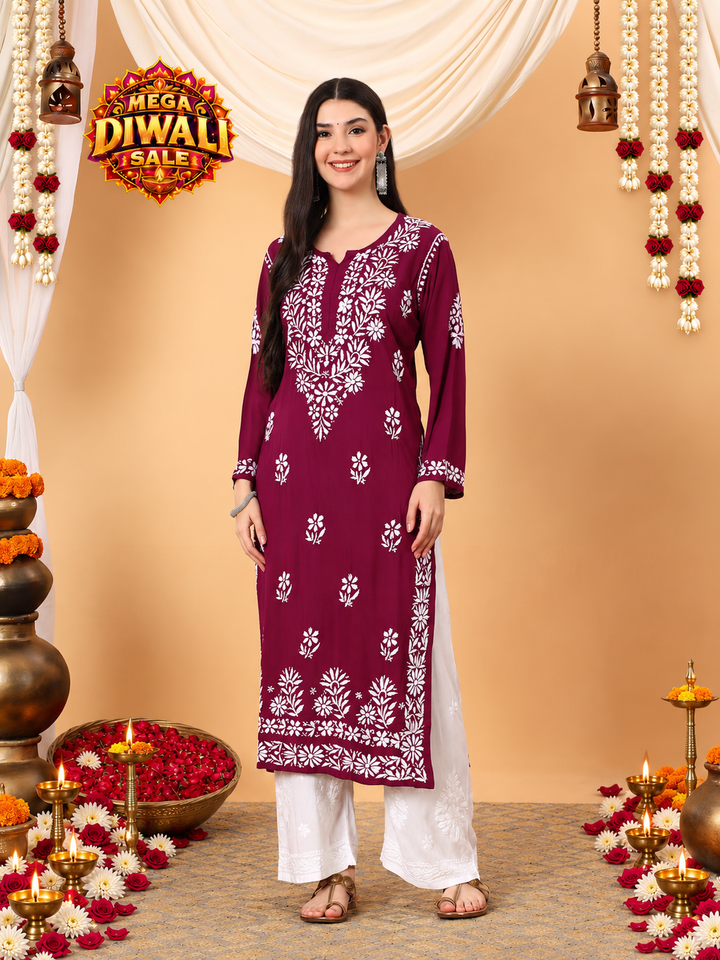 Rekha Modal Chikankari Premium Straight Kurta – Diwali festive main image