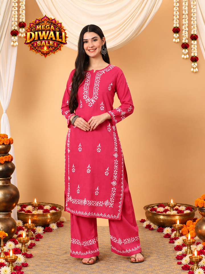 Ruhi Cotton Chikankari Co-ord Set – Diwali festive main image
